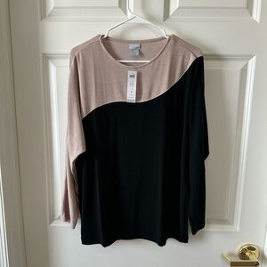 Travelers By Chicos Bateau 3/4 Sleeve Soft Latte Blouse Size 2 (L)